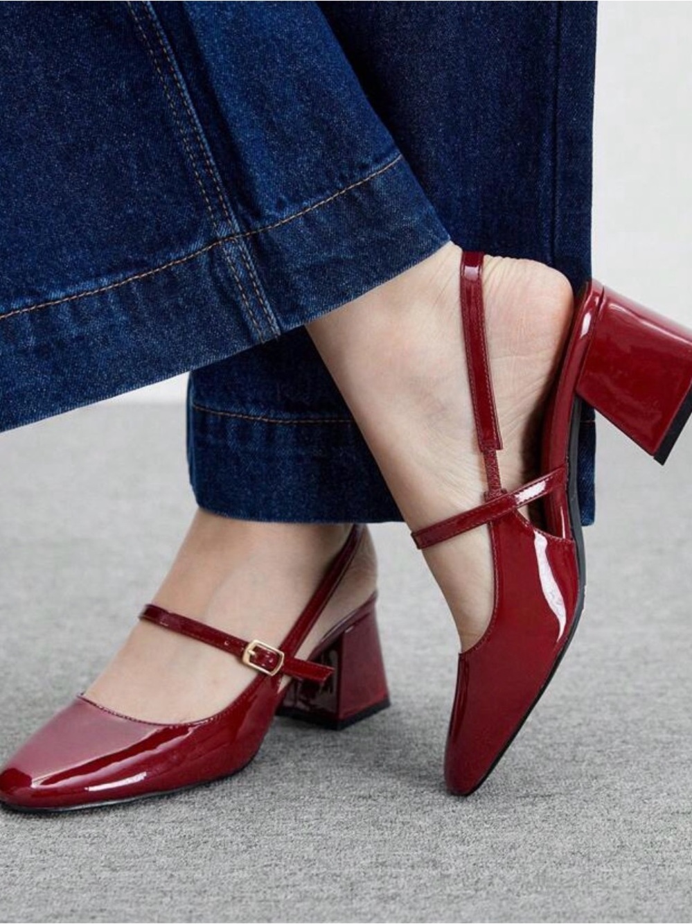 Patent Slingback Mary Jane Block Heel